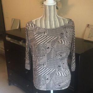 3/4 sleeve boat shoulder Aztec print knit top